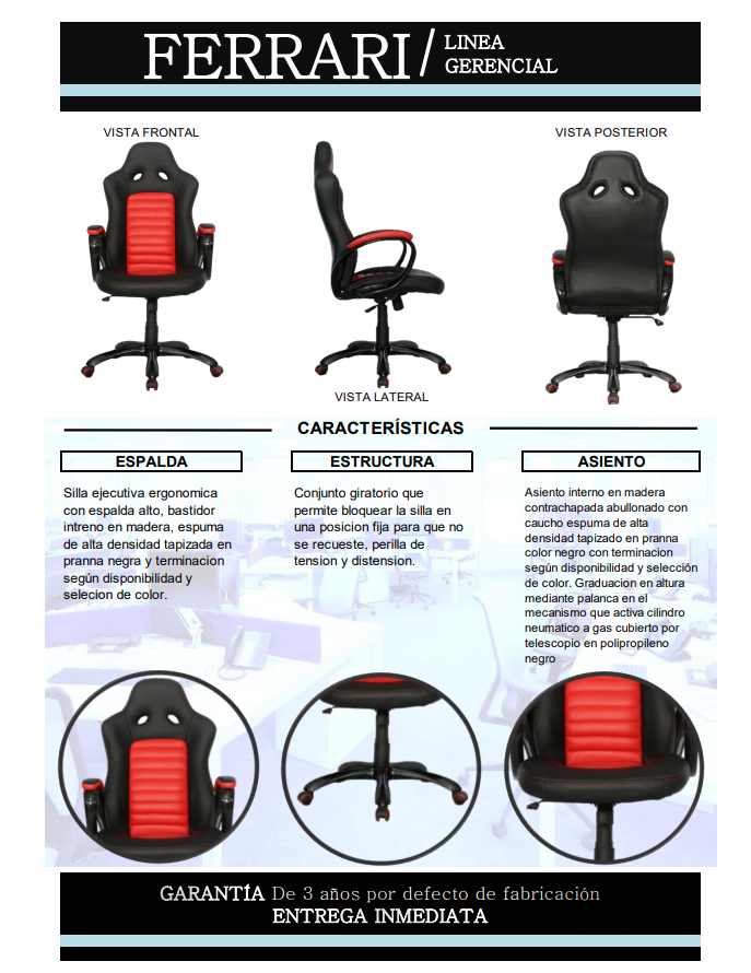 SILLA GAMER FERRARI ROJA O AZUL