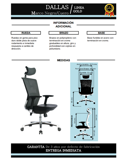 SILLA DALLAS PRESIDENCIAL SELLO ORO