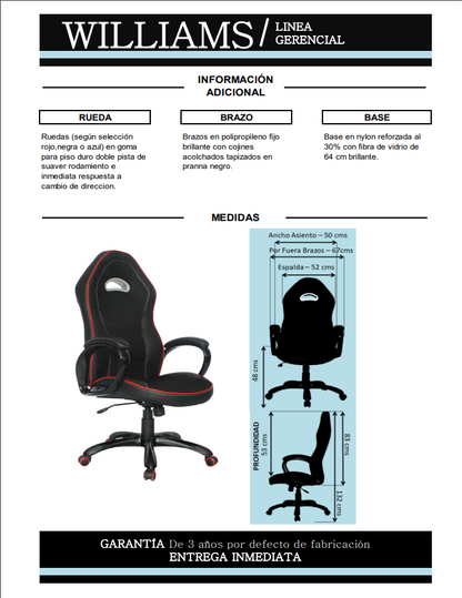 SILLA GAMER WILLIAMS LINEA BLANCA