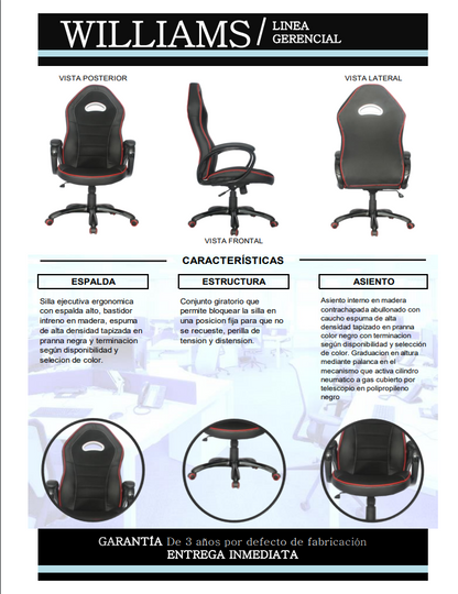 SILLA GAMER WILLIAMS LINEA BLANCA